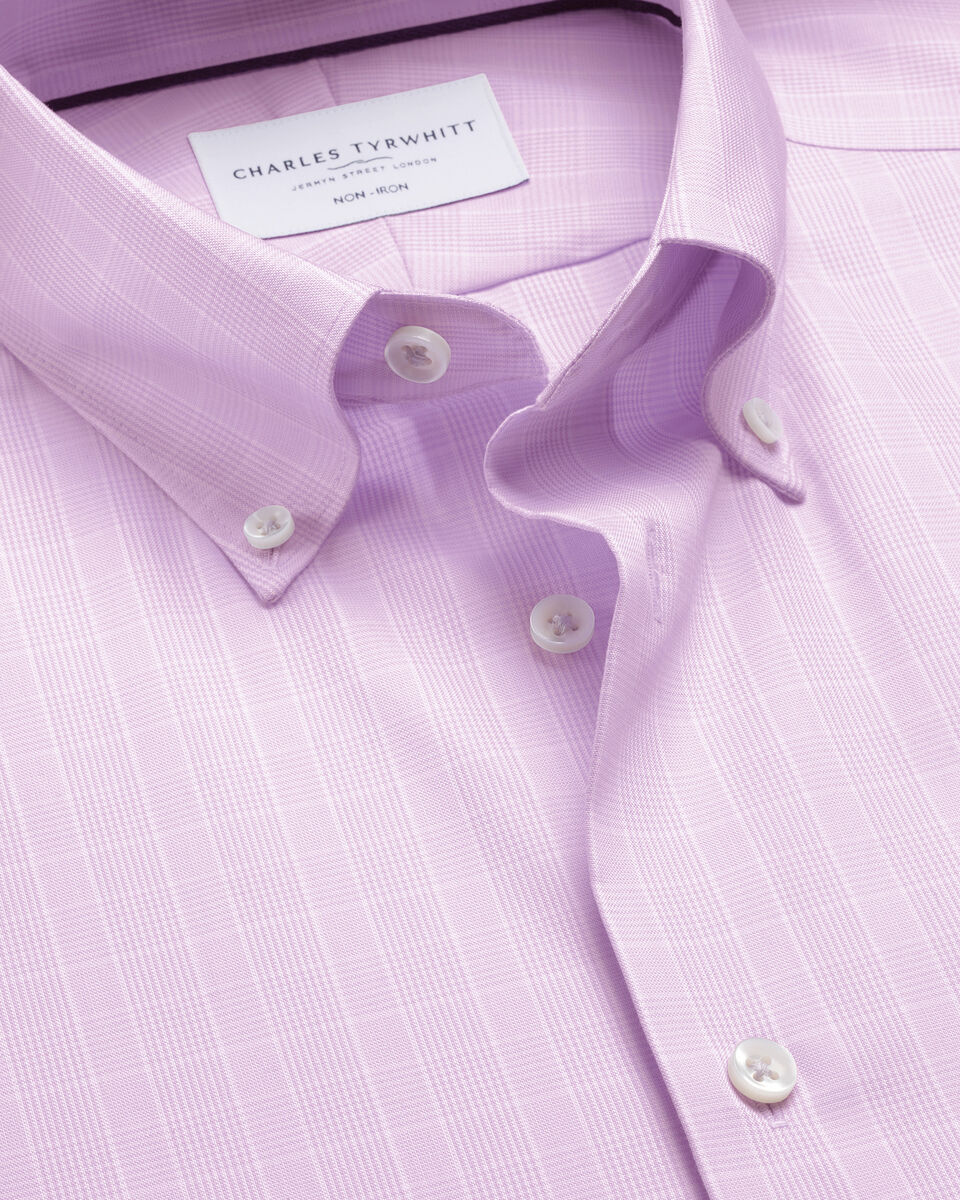 Non-Iron Stretch Pinpoint Oxford Prince of Wales Shirt - Lilac Main image
