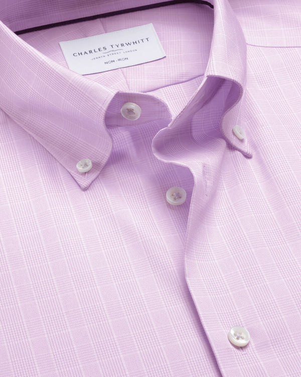 Non-Iron Stretch Pinpoint Oxford Prince of Wales Shirt - Lilac