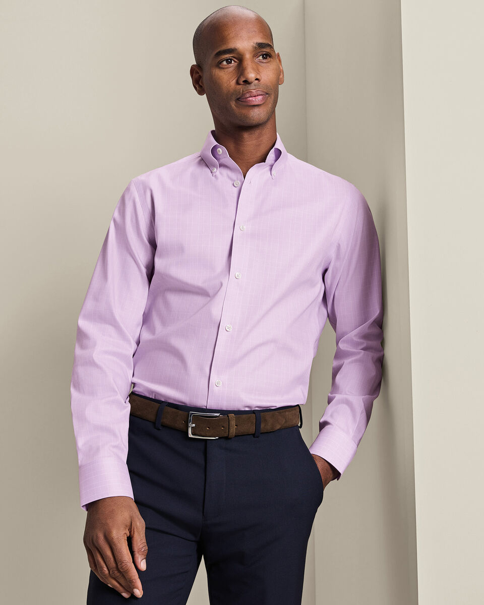Non-Iron Stretch Pinpoint Oxford Prince of Wales Shirt - Lilac Secondary image