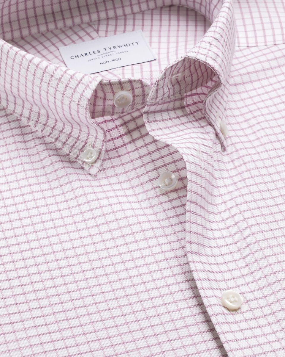 Non-Iron Stretch Oxford Check Shirt - Burgundy Red Main image