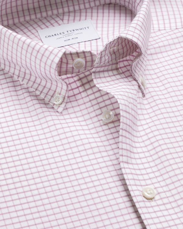 Non-Iron Stretch Oxford Check Shirt - Burgundy Red