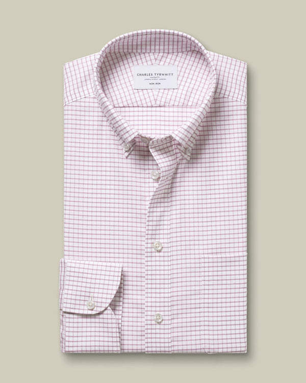 Non-Iron Stretch Oxford Check Shirt - Burgundy Red