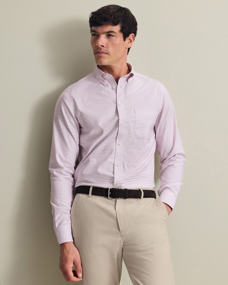 Non-Iron Stretch Oxford Check Shirt - Burgundy Red Secondary image
