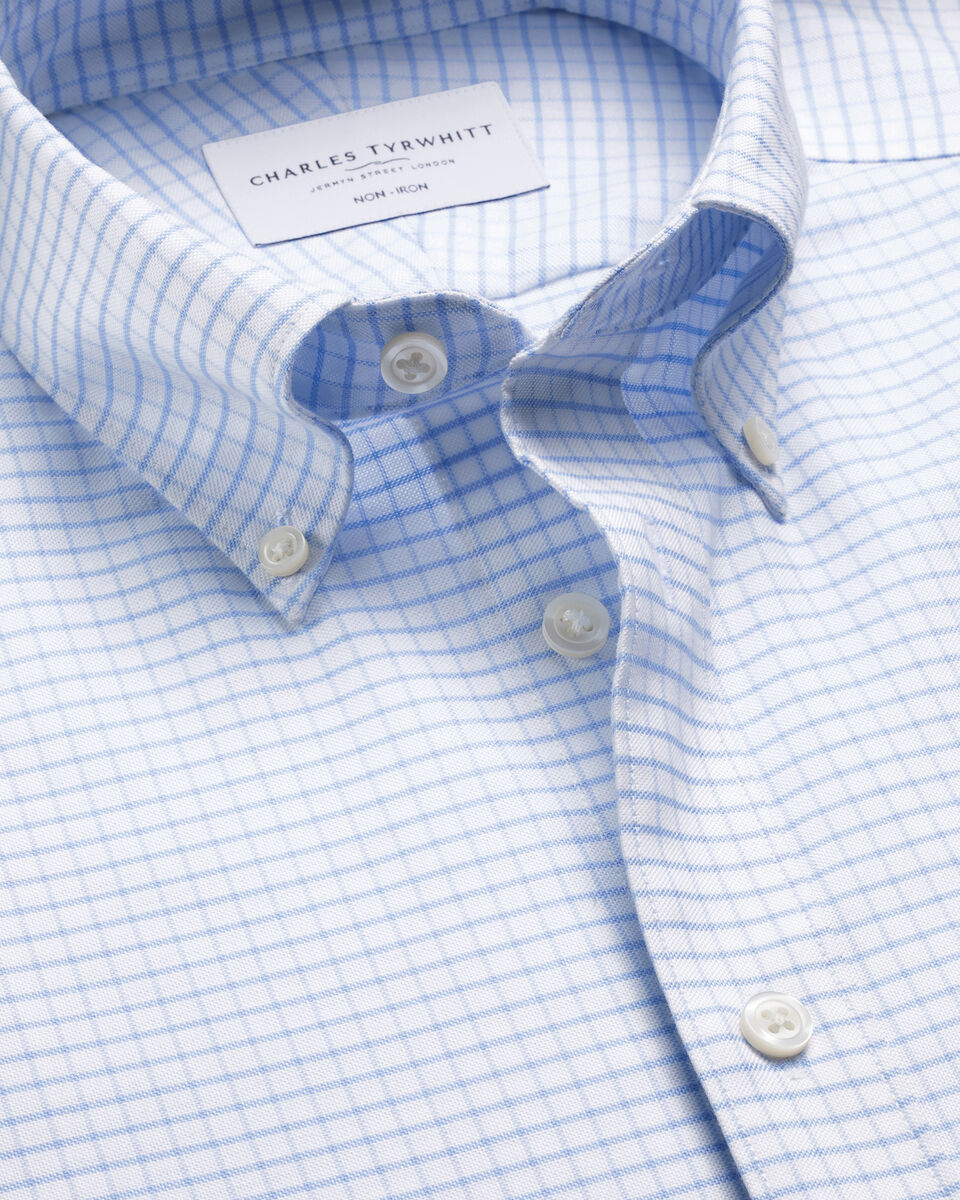 Non-Iron Stretch Oxford Check Shirt - Cornflower Blue Main image