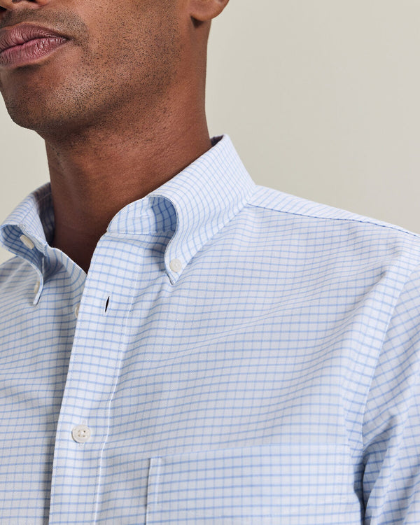 Non-Iron Stretch Oxford Check Shirt - Cornflower Blue