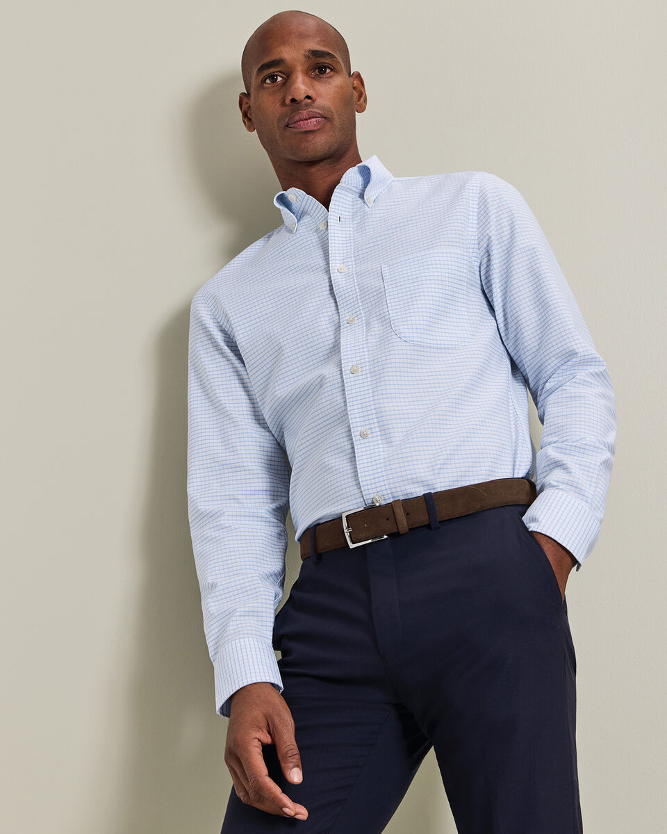 Non-Iron Stretch Oxford Check Shirt - Cornflower Blue Secondary image