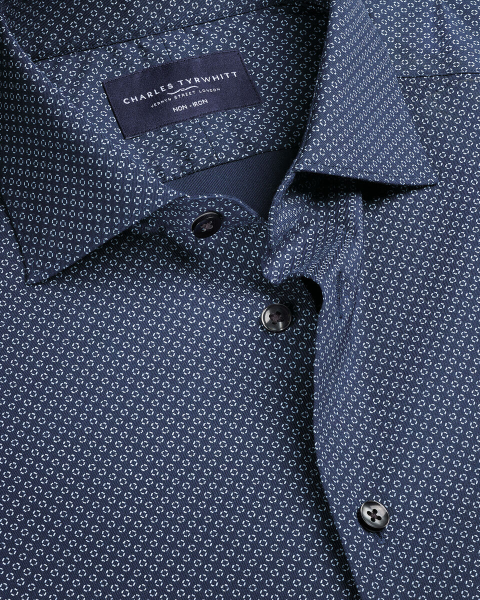 Non-Iron Performance Geo Print Shirt - Navy & Sky Main image