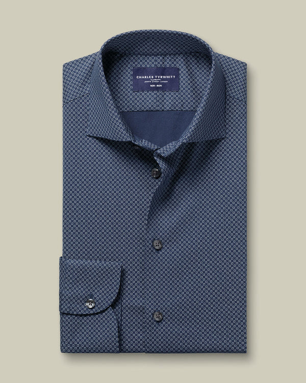 Non-Iron Performance Geo Print Shirt - Navy & Sky