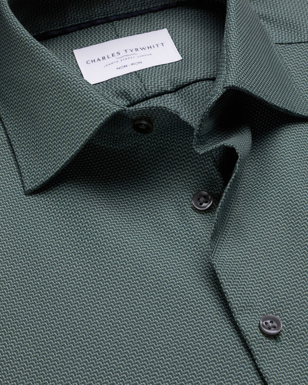 Non-Iron Stretch Texture Shirt - Teal Green