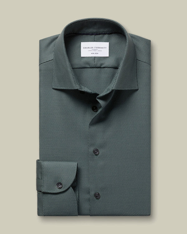 Non-Iron Stretch Texture Shirt - Teal Green
