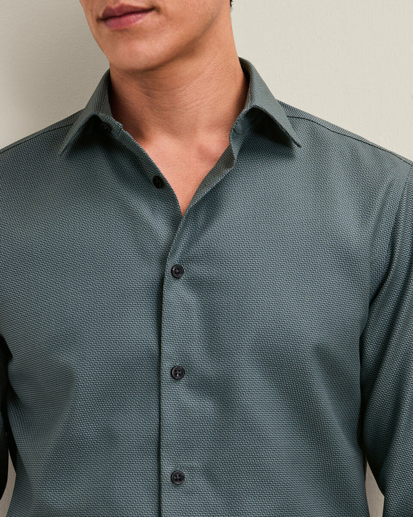 Non-Iron Stretch Texture Shirt - Teal Green