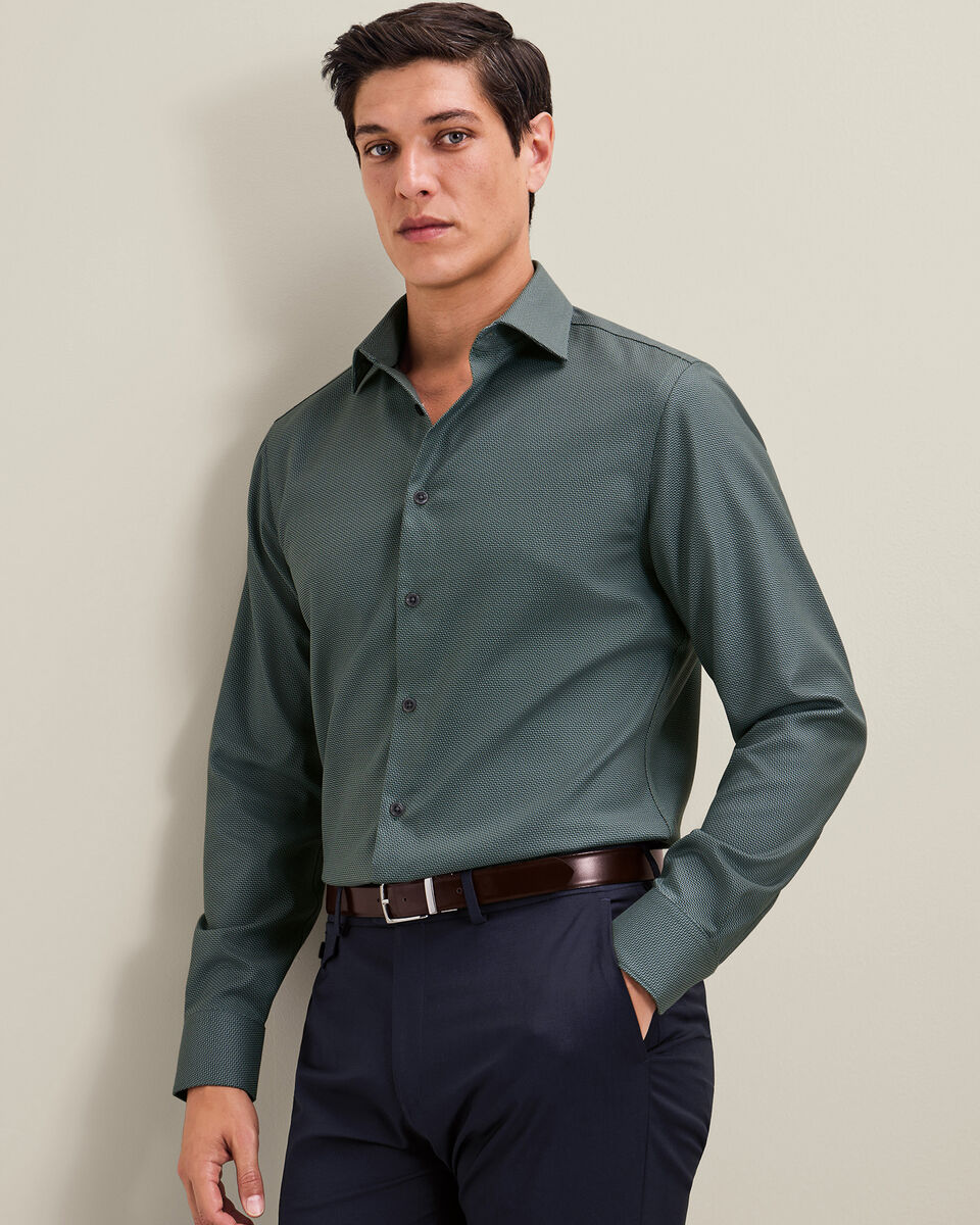 Non-Iron Stretch Texture Shirt - Teal Green
