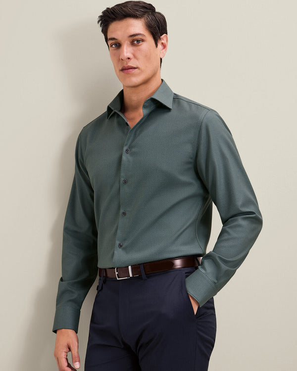 Non-Iron Stretch Texture Shirt - Teal Green