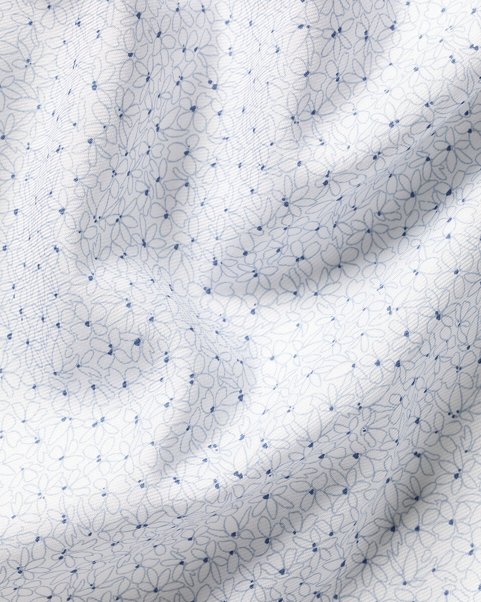 Non-Iron Stretch Print Shirt - White & Blue