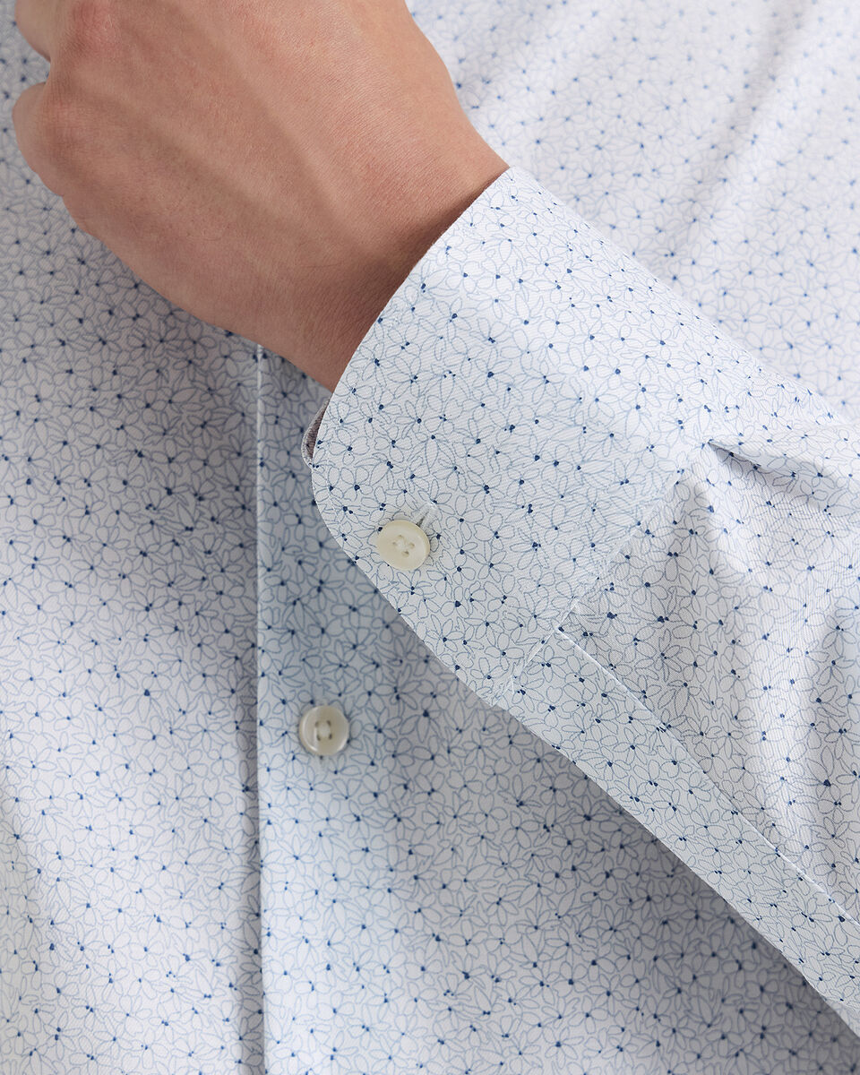 Non-Iron Stretch Print Shirt - White & Blue