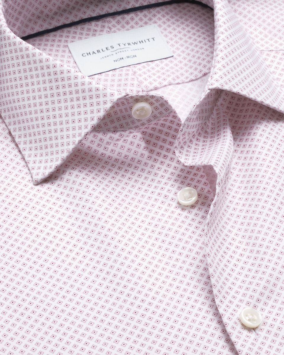 Non-Iron Stretch Geo Print Shirt - Dark Pink
