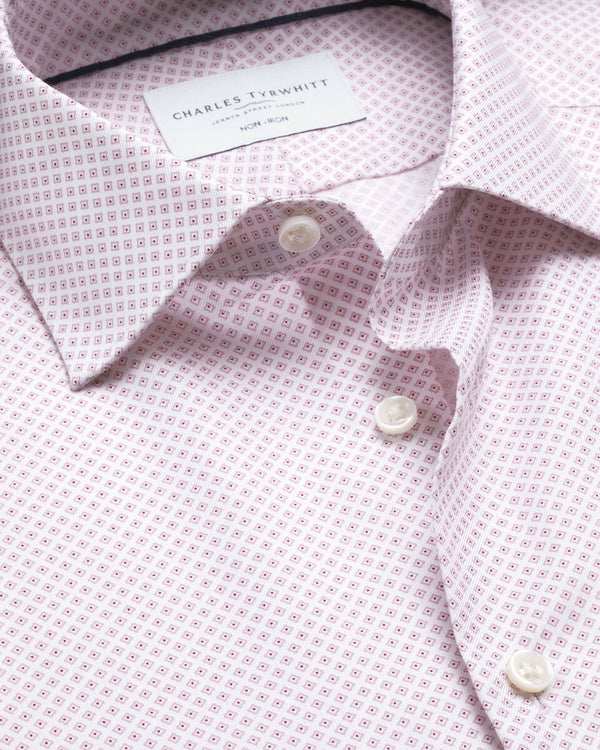 Non-Iron Stretch Geo Print Shirt - Dark Pink
