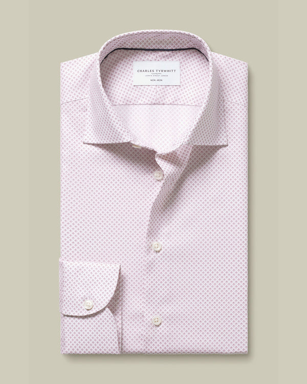 Non-Iron Stretch Geo Print Shirt - Dark Pink