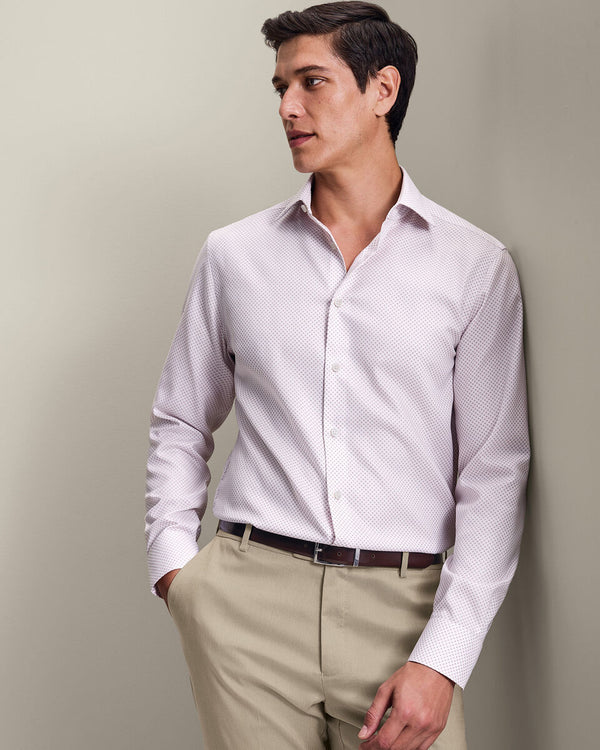 Non-Iron Stretch Geo Print Shirt - Dark Pink