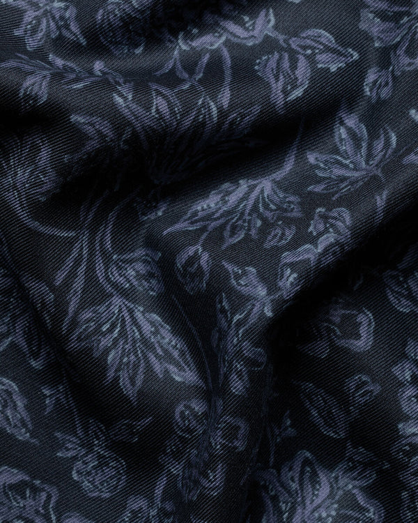 Non-Iron Stretch Floral Print Shirt - Navy Blue