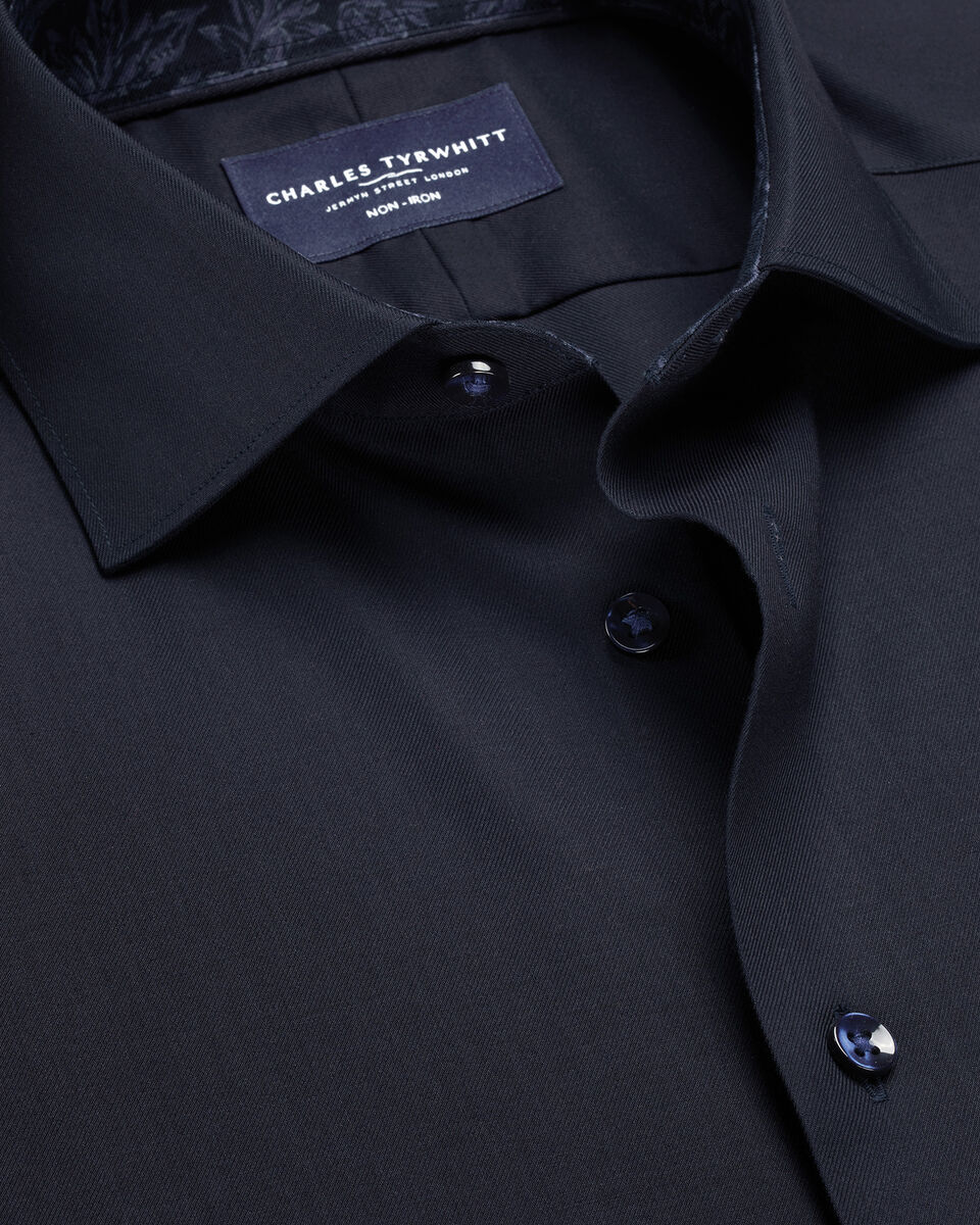 Non-Iron Stretch Floral Printed Trim Shirt - Navy Blue