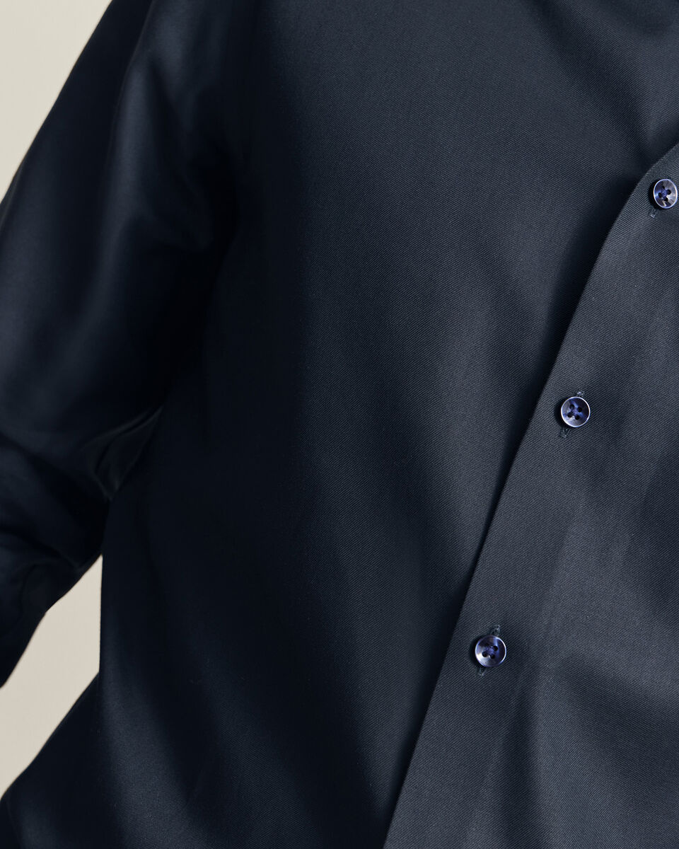 Non-Iron Stretch Floral Printed Trim Shirt - Navy Blue