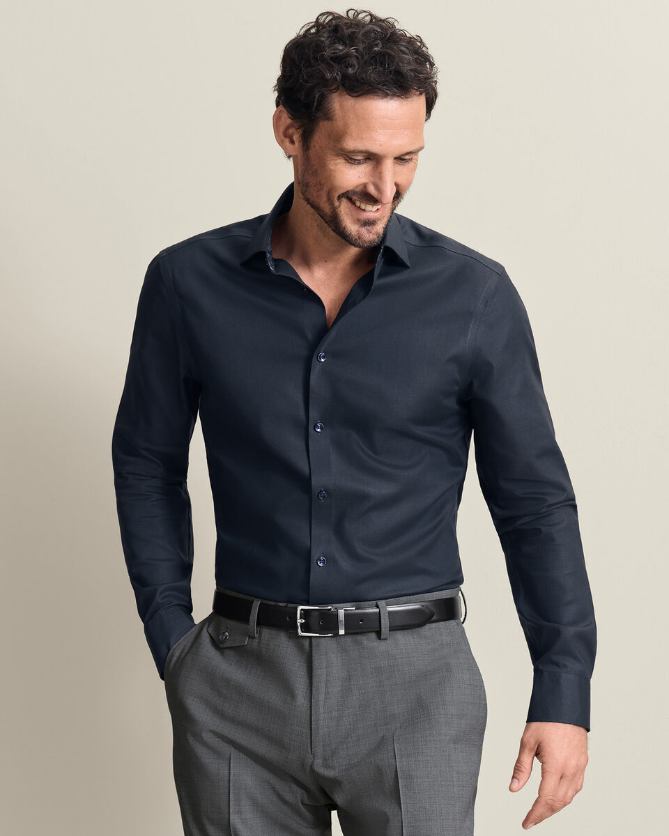 Non-Iron Stretch Floral Printed Trim Shirt - Navy Blue Secondary image