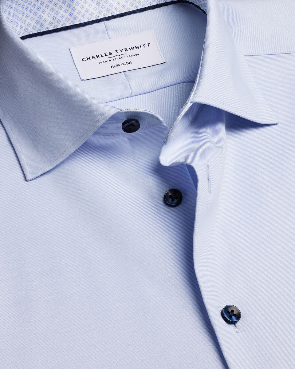 Non-Iron Stretch Printed Trim Shirt - Sky Blue Main image