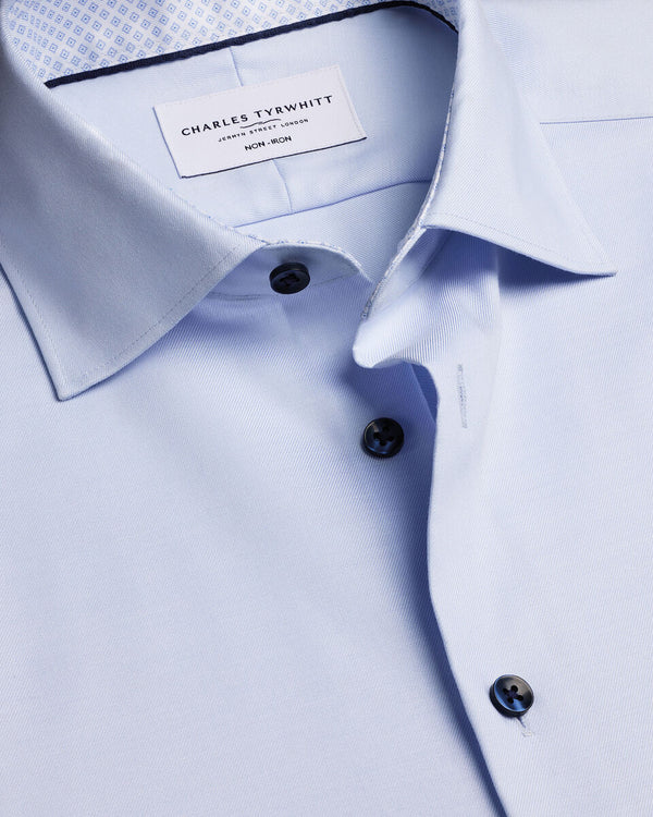 Non-Iron Stretch Printed Trim Shirt - Sky Blue
