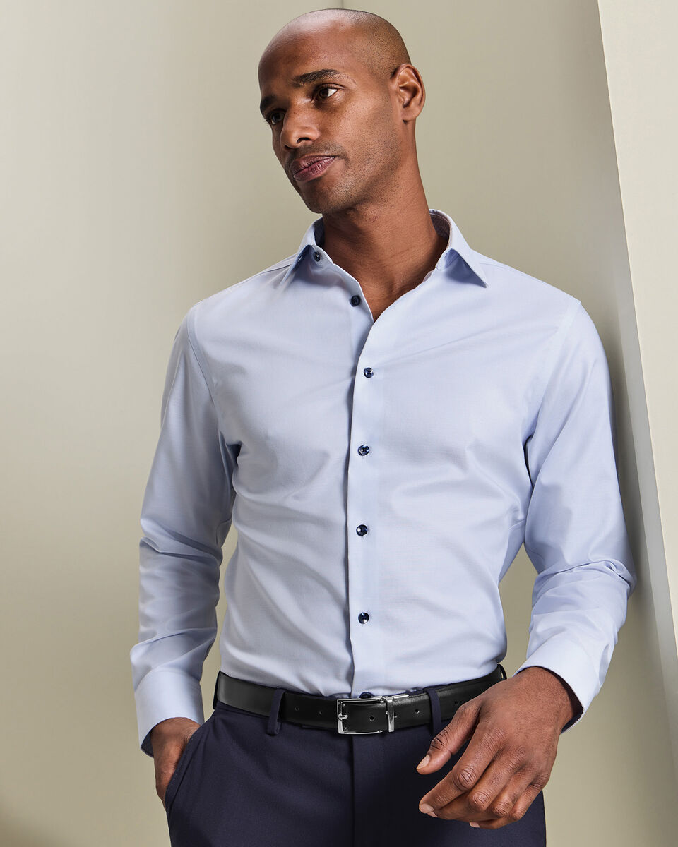 Non-Iron Stretch Printed Trim Shirt - Sky Blue Secondary image