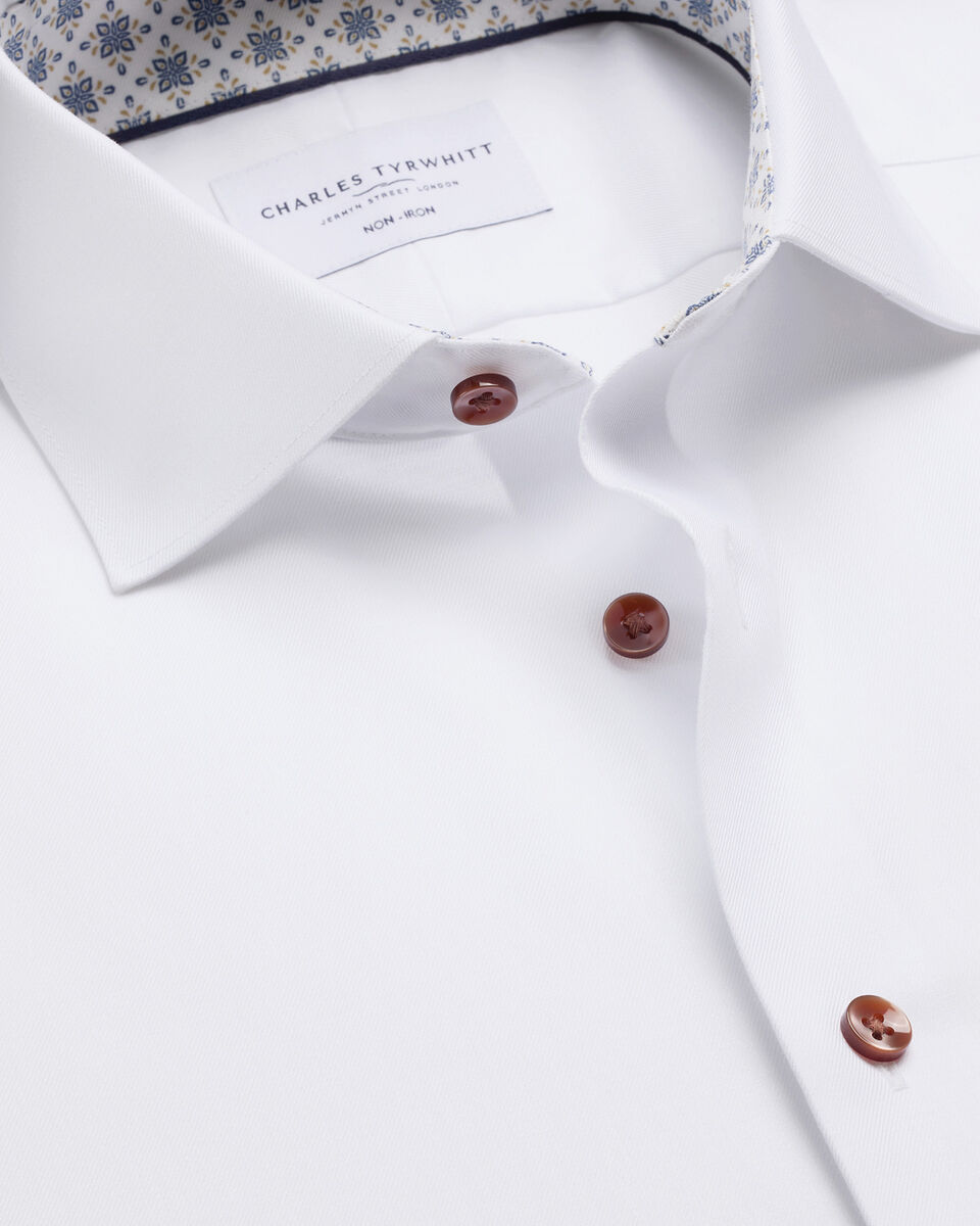 Non-Iron Stretch Printed Trim Shirt - White Main image
