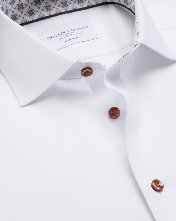 Non-Iron Stretch Printed Trim Shirt - White
