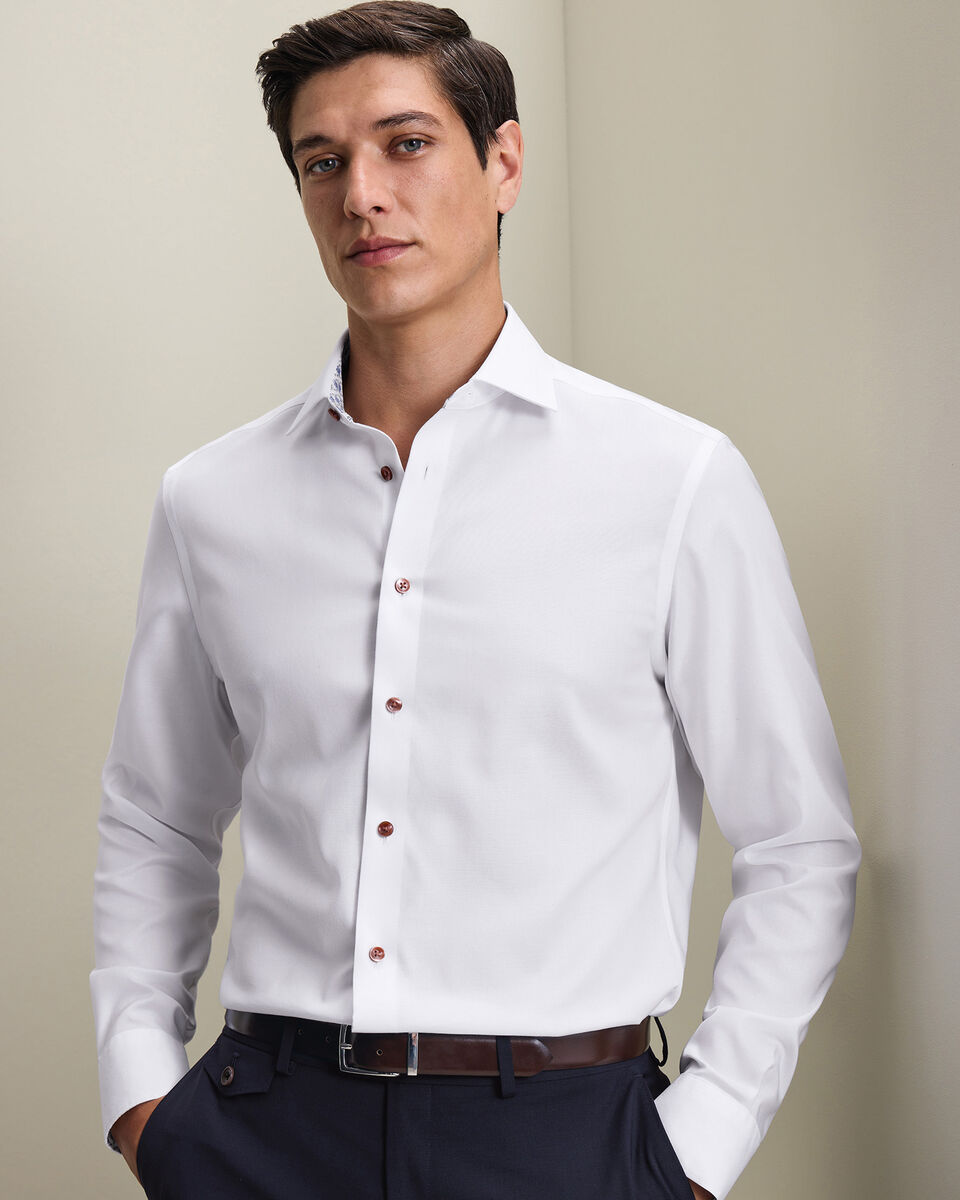 Non-Iron Stretch Printed Trim Shirt - White Secondary image