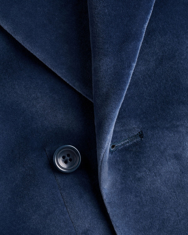 Double Breasted Italian Velvet Jacket - Indigo Blue