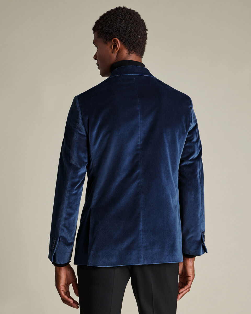 Double Breasted Italian Velvet Jacket - Indigo Blue