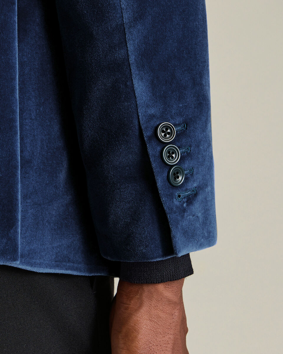Double Breasted Italian Velvet Jacket - Indigo Blue