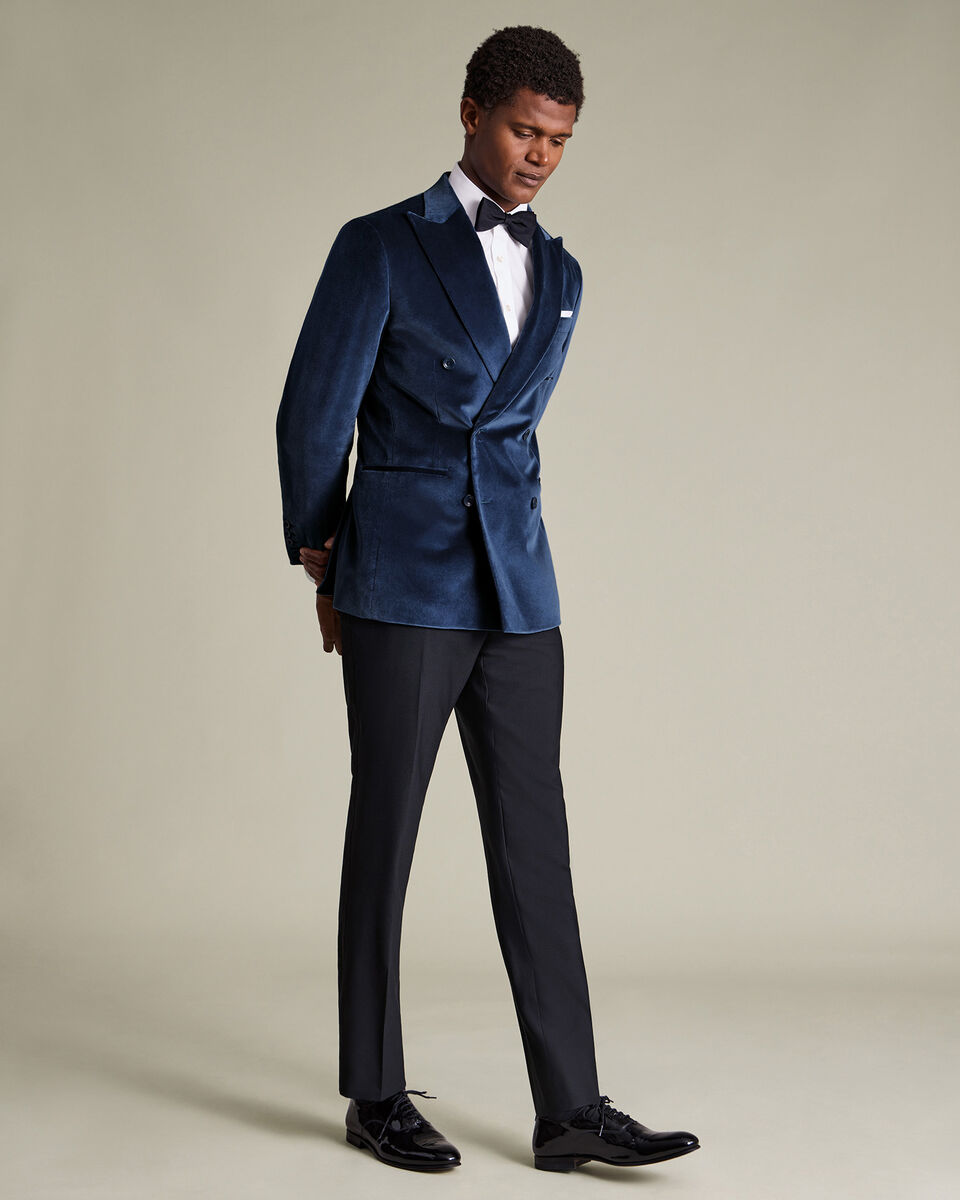 Double Breasted Italian Velvet Jacket - Indigo Blue