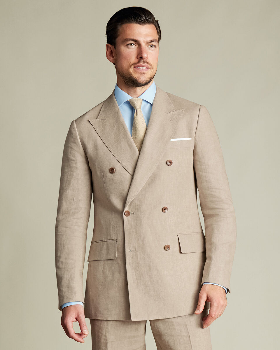 Double Breasted Linen Jacket - Taupe Main image