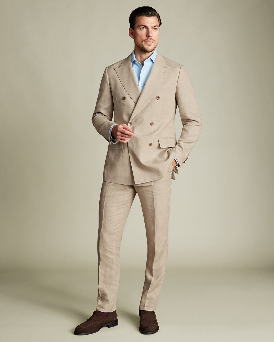 Double Breasted Linen Jacket - Taupe