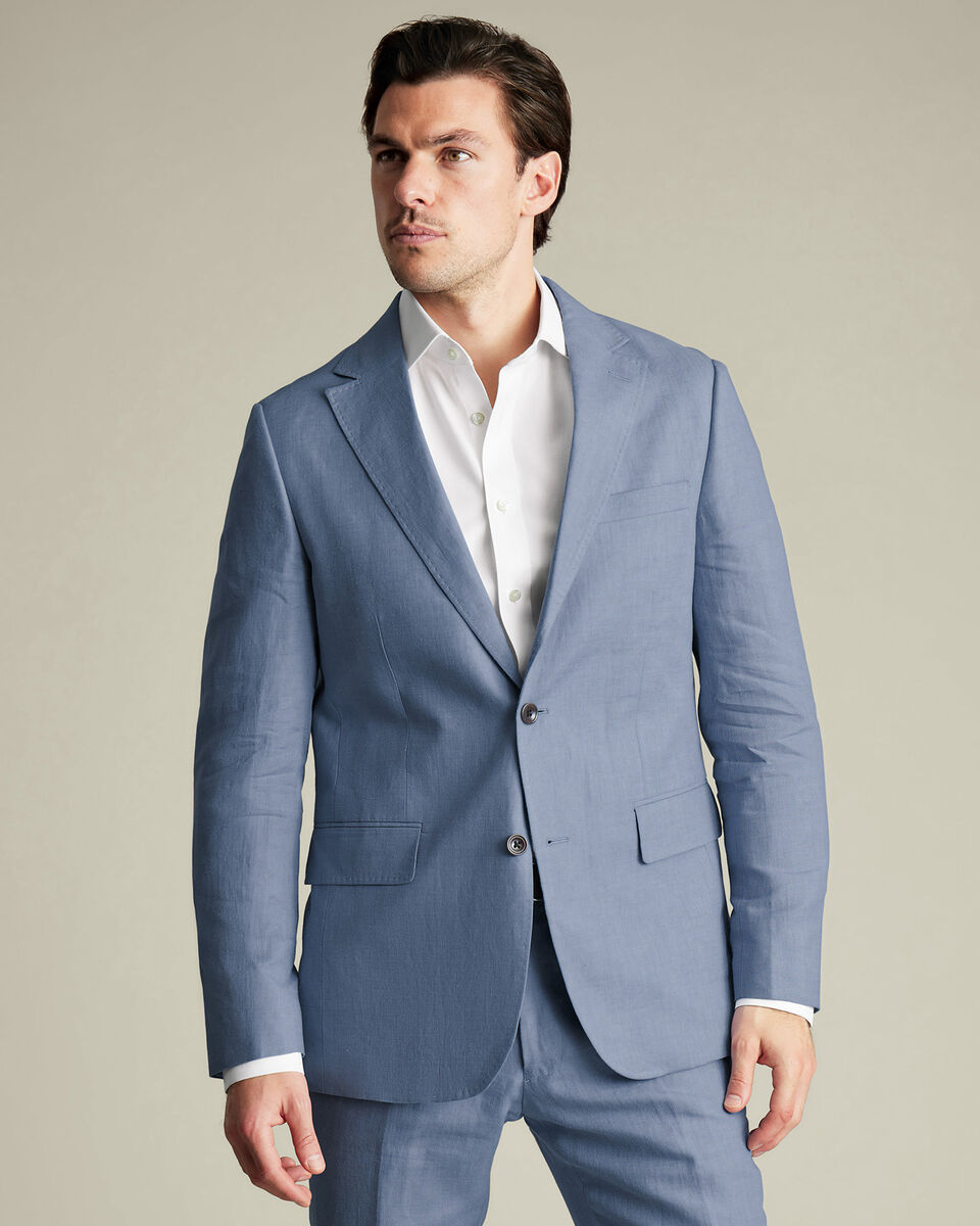 Pure Linen Jacket - Airforce Blue