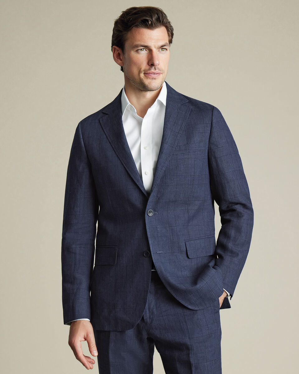 Pure Linen Check Jacket - Indigo Blue Main image