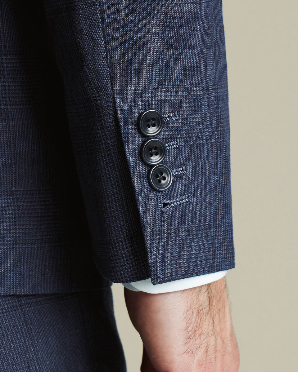 Pure Linen Check Jacket - Indigo Blue