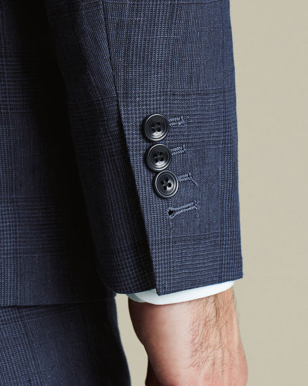 Pure Linen Check Jacket - Indigo Blue