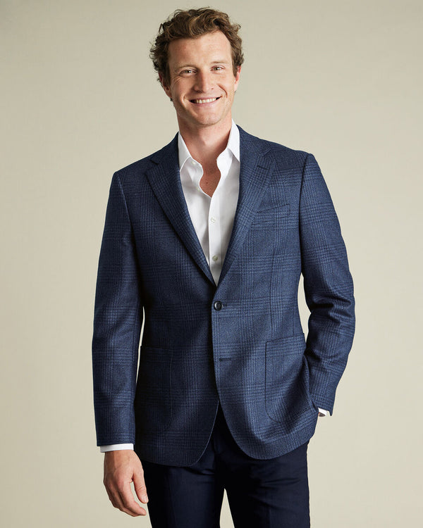 Wool Silk Check Jacket - Ink Blue