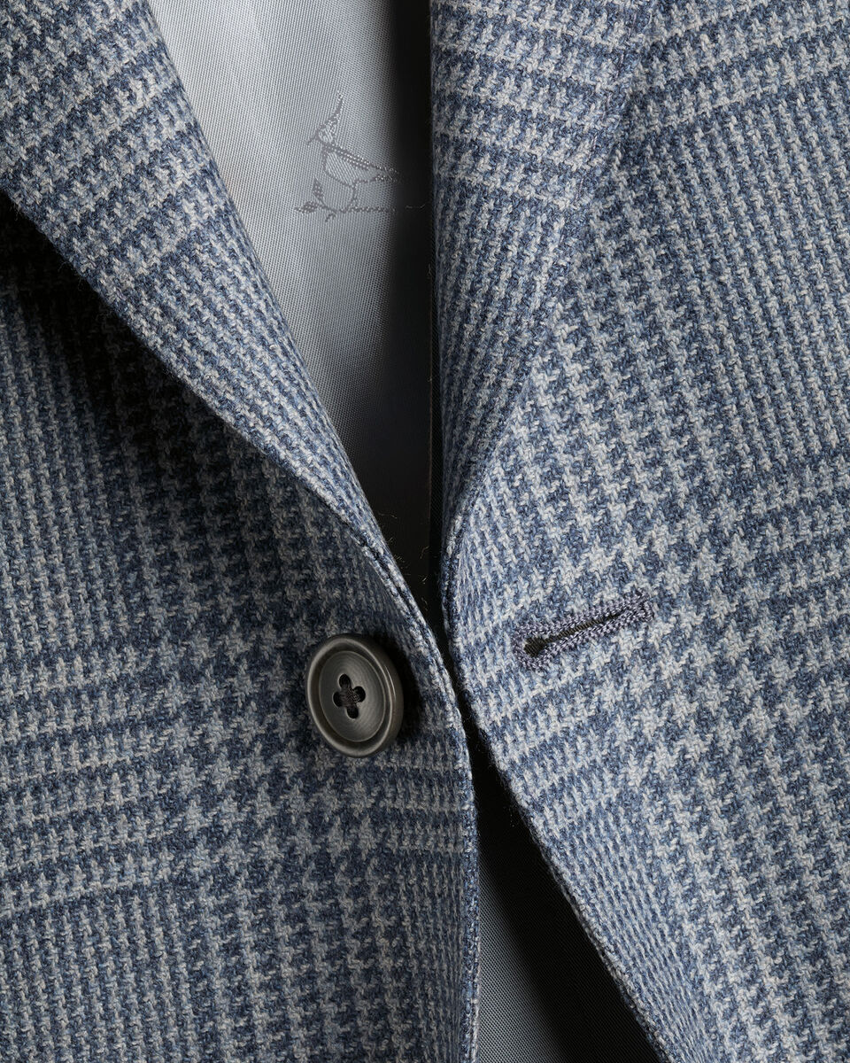 Wool Silk Check Jacket - Steel Blue