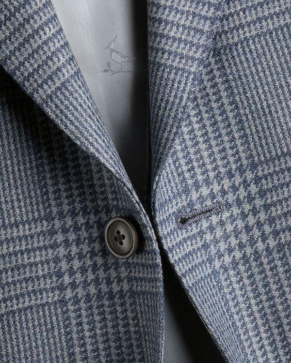 Wool Silk Check Jacket - Steel Blue