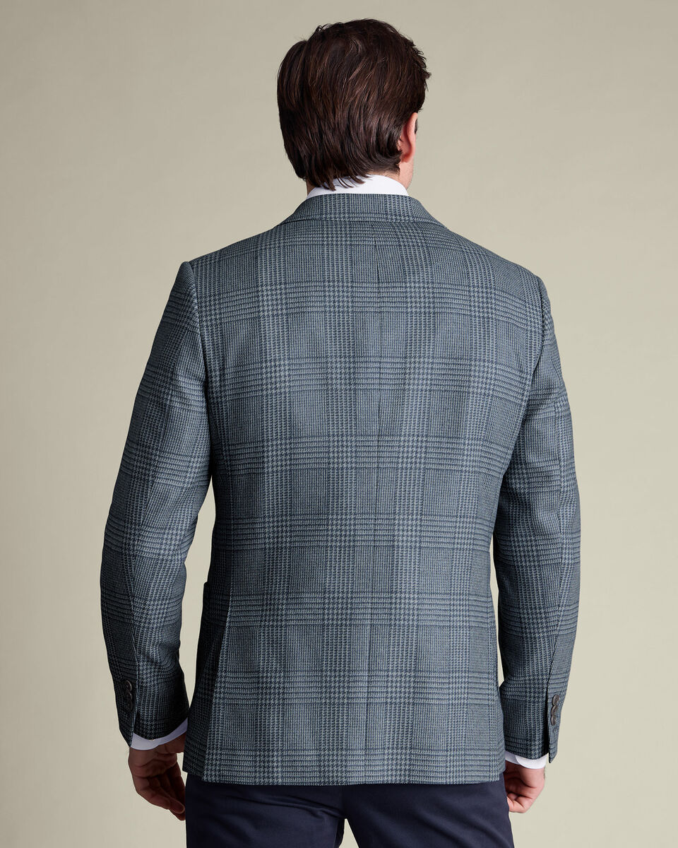 Wool Silk Check Jacket - Steel Blue