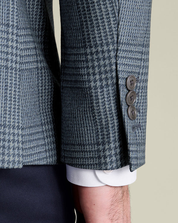 Wool Silk Check Jacket - Steel Blue