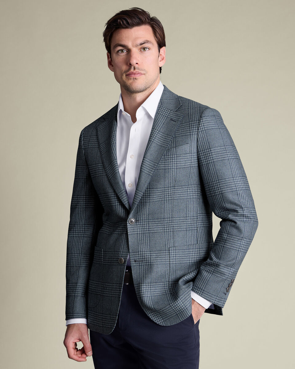 Wool Silk Check Jacket - Steel Blue Main image