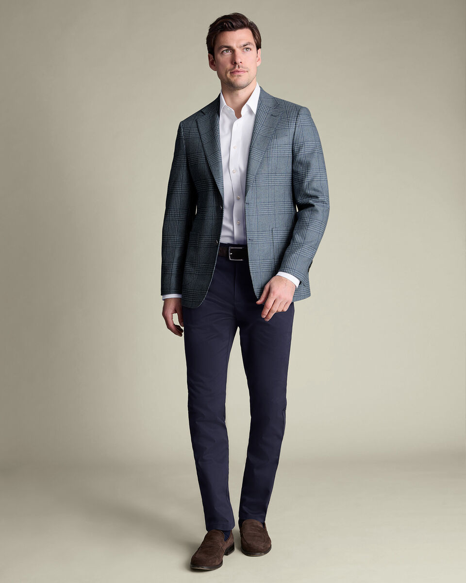 Wool Silk Check Jacket - Steel Blue